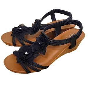 XIANGLV Women's Wedged Fabric Sandals Lace Flowers Size 9.5 (41)